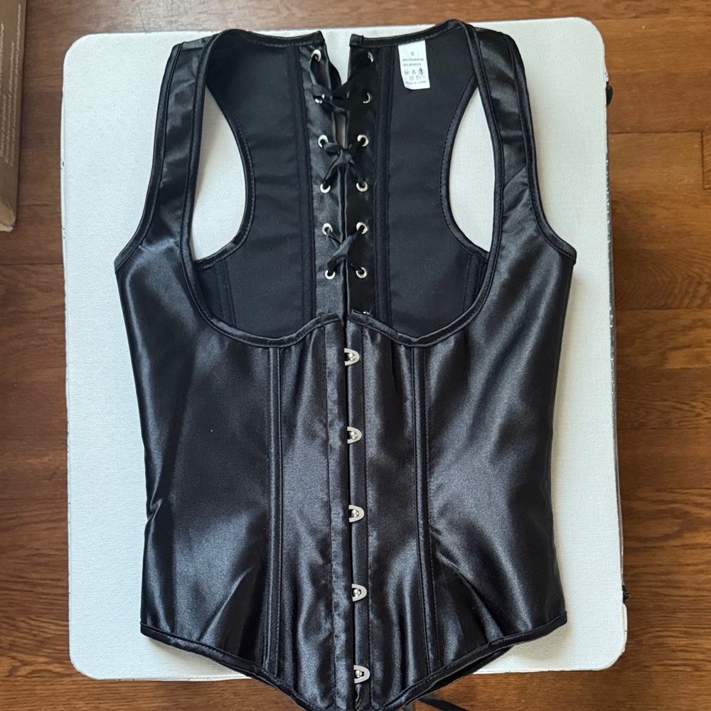 Black Satin Lace-Up Corset Top
Size S